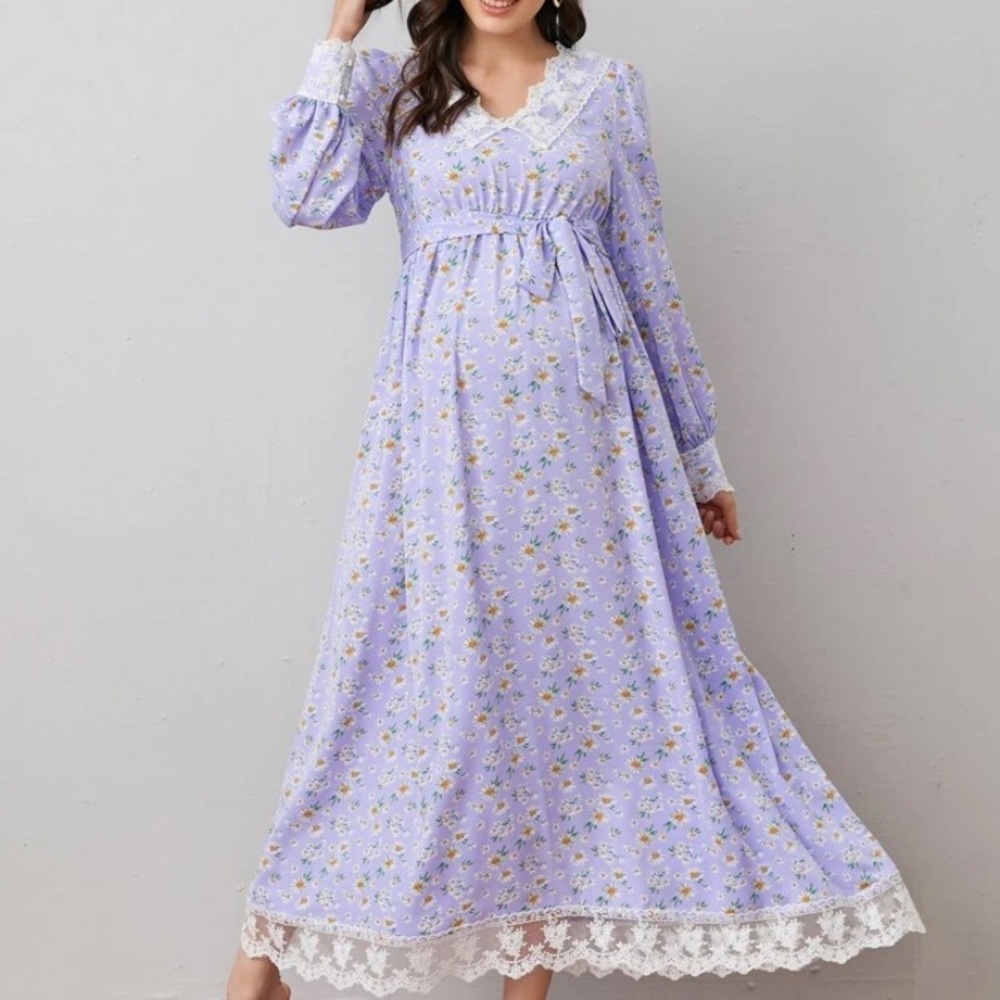Purple floral maternity dress - Picture 2 of 2